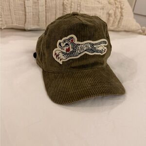 Corduroy Trucker Cap with Leopard Patch - Olive Green